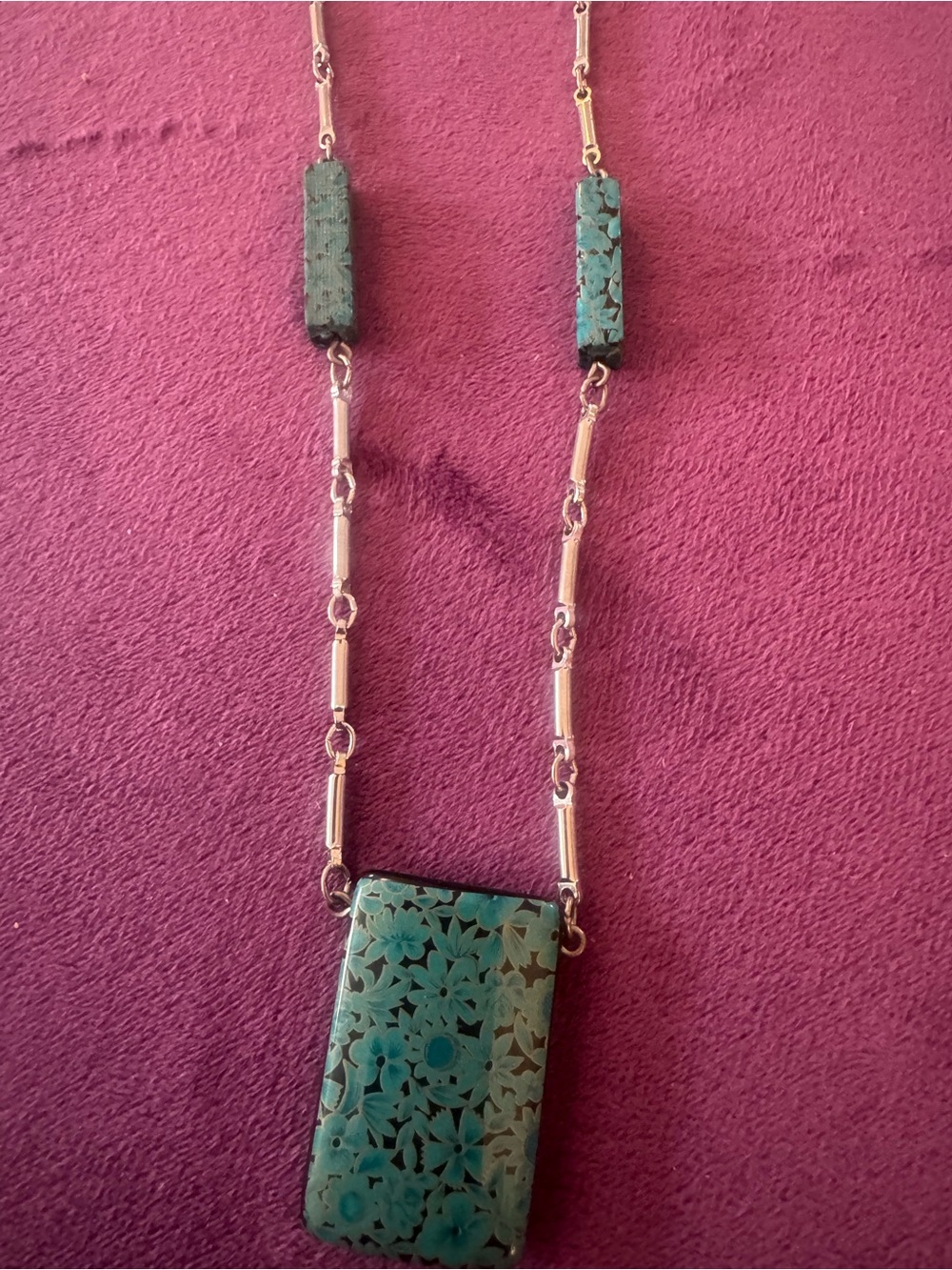 Turquoise Floral Rectangle Pendant Necklace - Women Jewelry